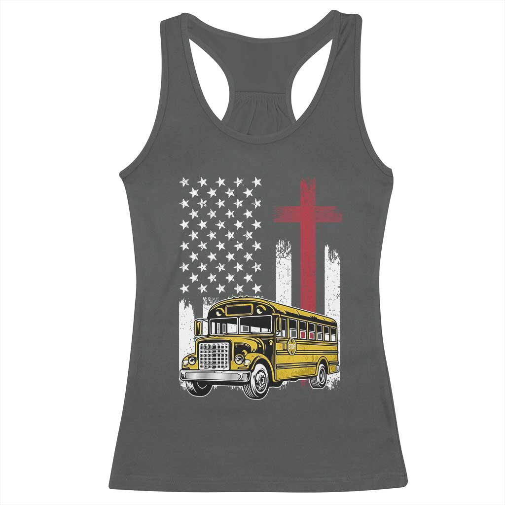 Bus Driver Patriotic Christian USA Flag Racerback Tank Top School Bus Driver TS14 Dark Heather Print Your Wear