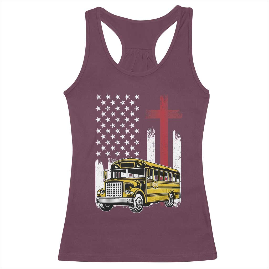 Bus Driver Patriotic Christian USA Flag Racerback Tank Top School Bus Driver TS14 Maroon Print Your Wear