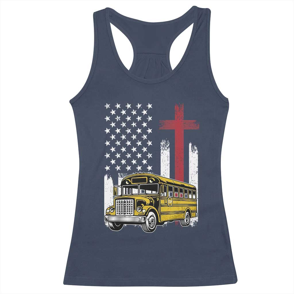Bus Driver Patriotic Christian USA Flag Racerback Tank Top School Bus Driver TS14 Navy Print Your Wear