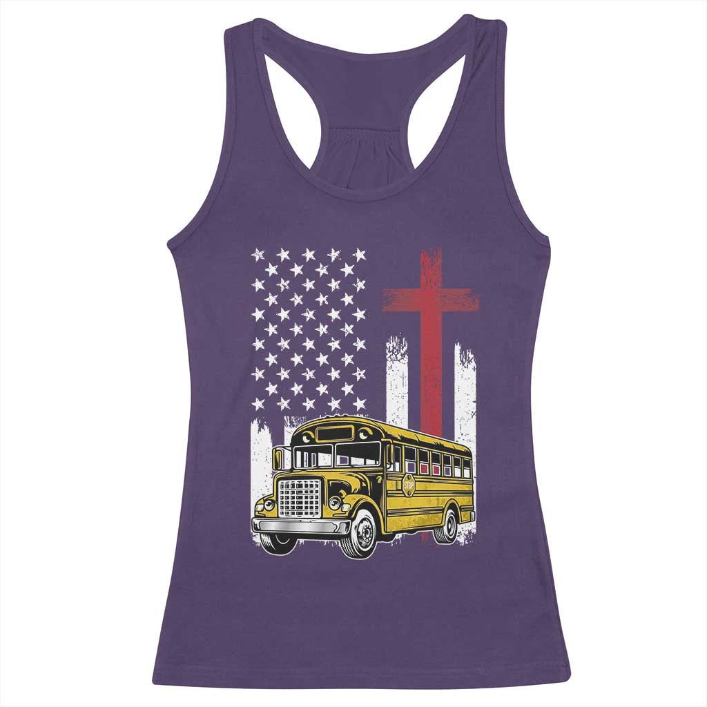 Bus Driver Patriotic Christian USA Flag Racerback Tank Top School Bus Driver TS14 Purple Print Your Wear