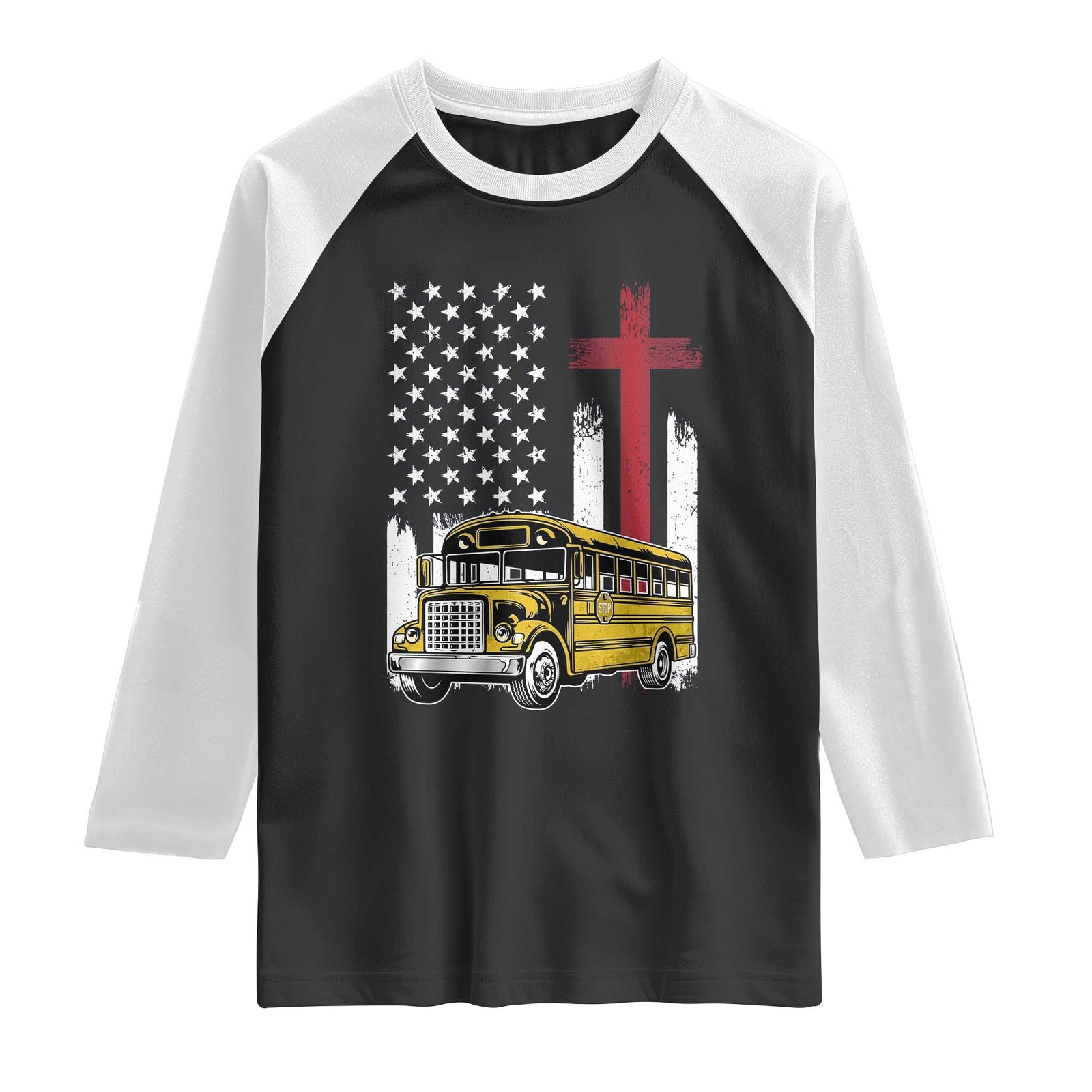 Bus Driver Patriotic Christian USA Flag Raglan Shirt School Bus Driver TS14 Black White Print Your Wear
