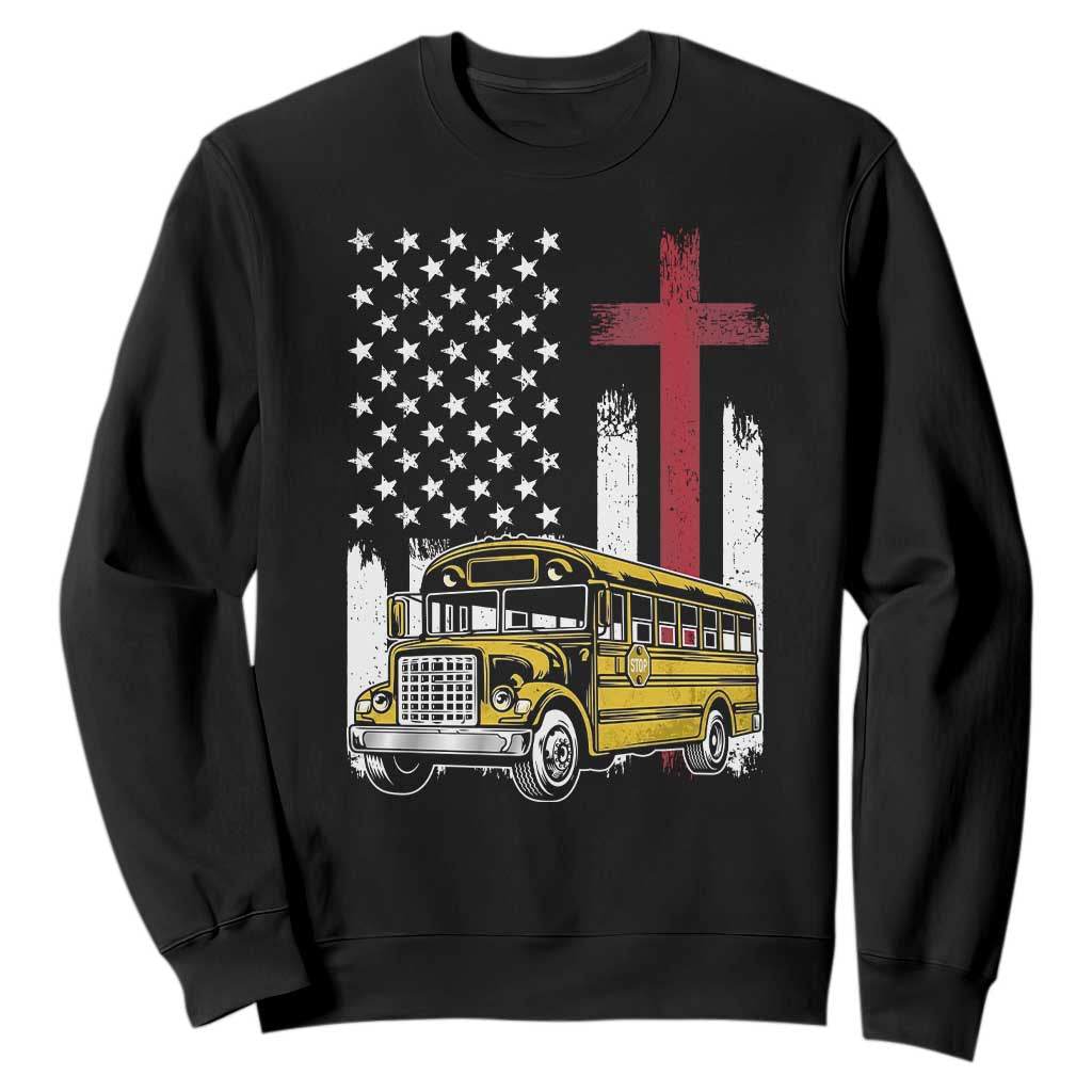 Bus Driver Patriotic Christian USA Flag Sweatshirt School Bus Driver TS14 Black Print Your Wear