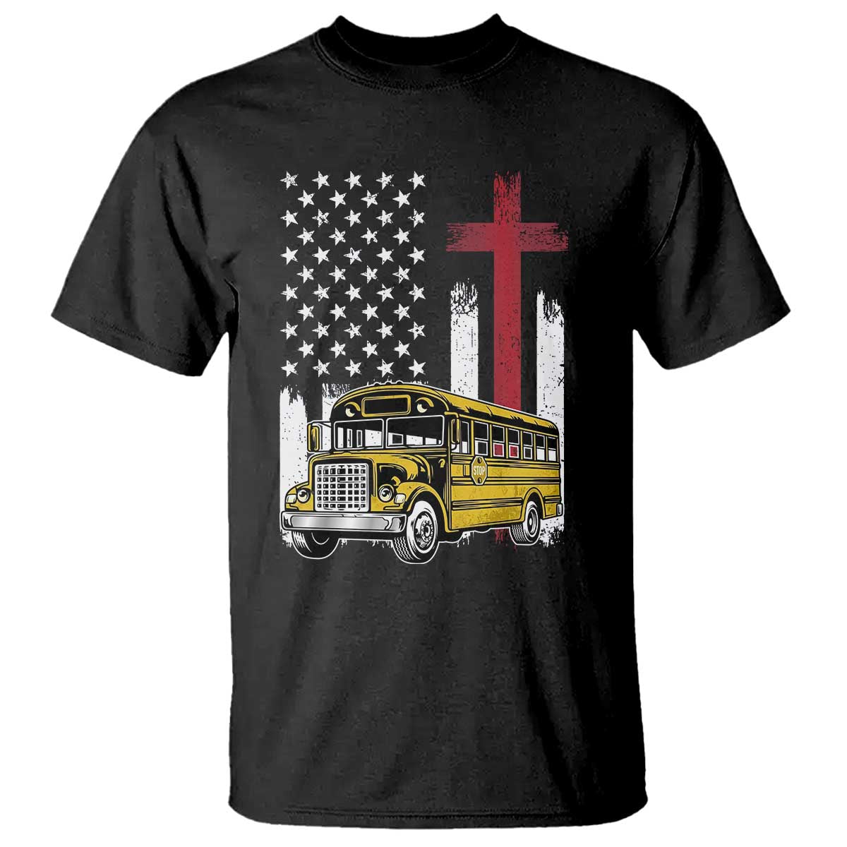 Bus Driver Patriotic Christian USA Flag T Shirt School Bus Driver TS14 Black Print Your Wear