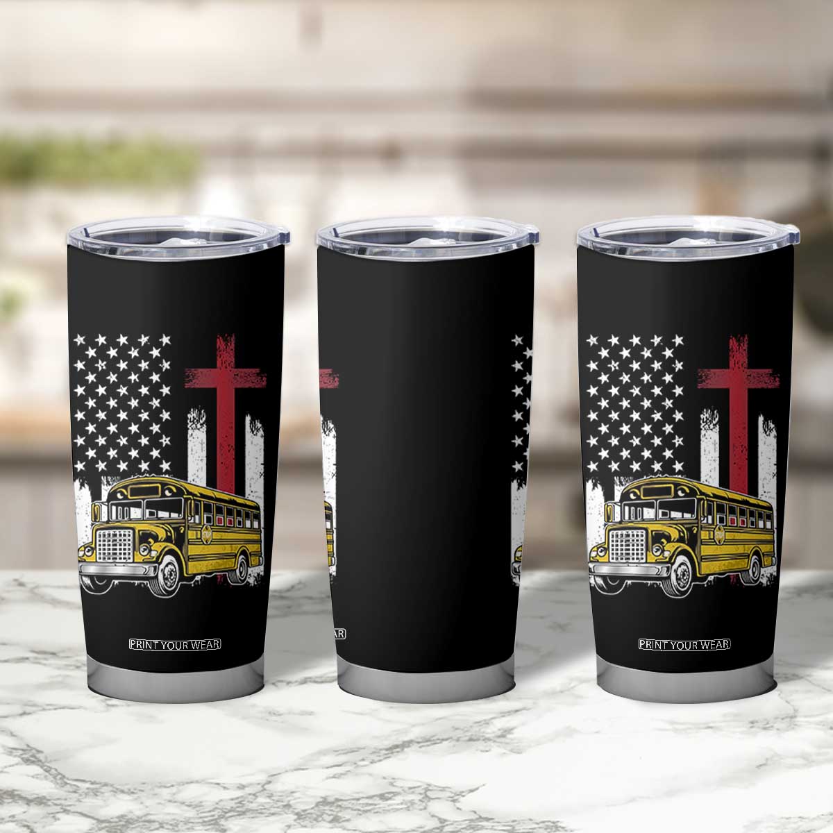 Bus Driver Patriotic Christian USA Flag Tumbler Cup School Bus Driver TS14 Print Your Wear