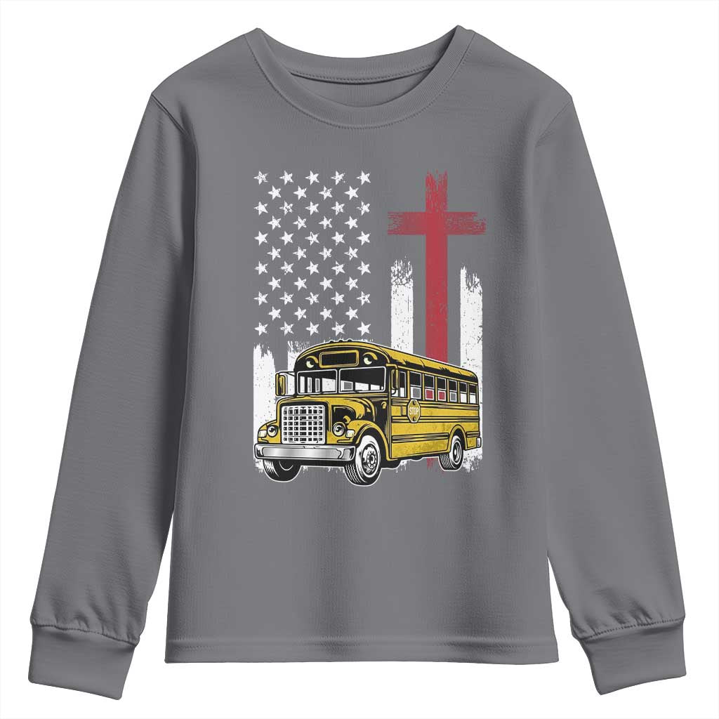 Bus Driver Patriotic Christian USA Flag Youth Sweatshirt School Bus Driver TS14 Charcoal Print Your Wear