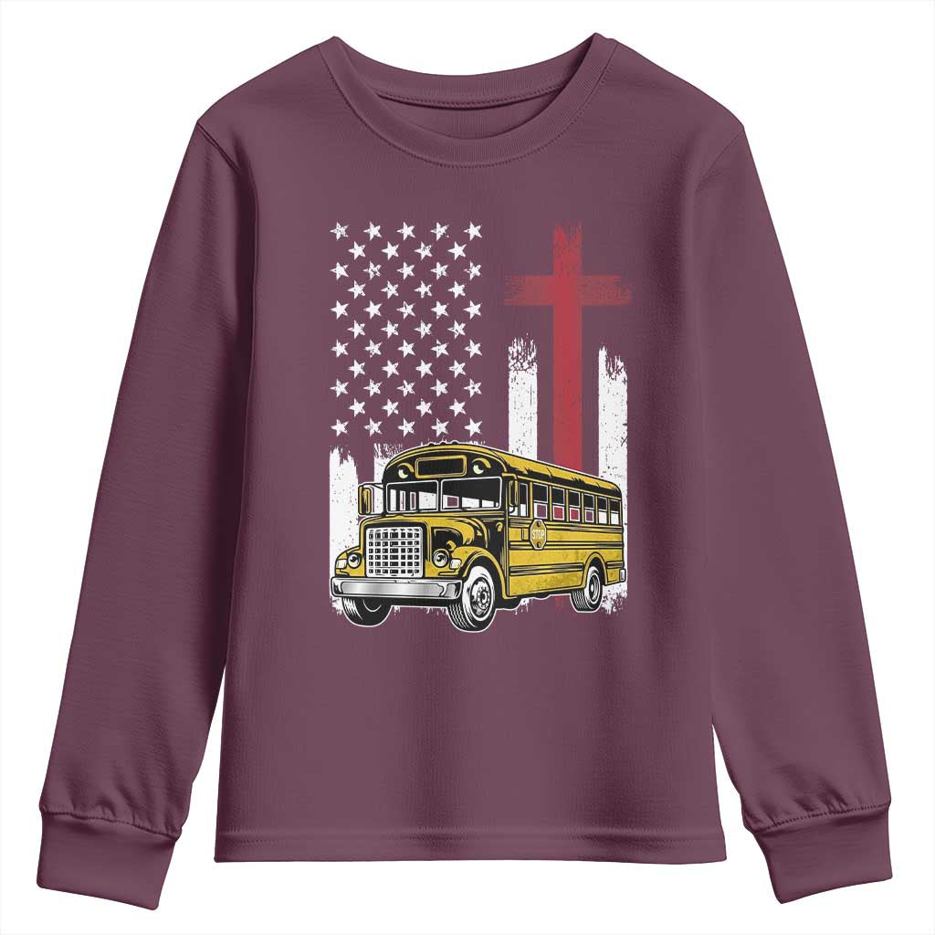 Bus Driver Patriotic Christian USA Flag Youth Sweatshirt School Bus Driver TS14 Maroon Print Your Wear