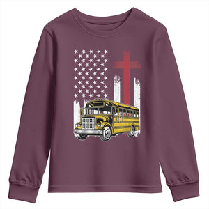 Bus Driver Patriotic Christian USA Flag Youth Sweatshirt School Bus Driver TS14 Maroon Print Your Wear