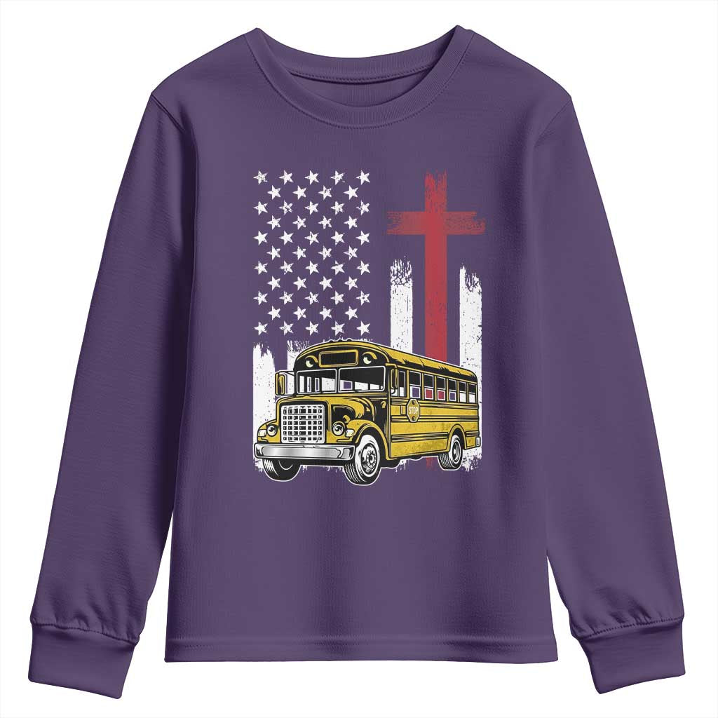 Bus Driver Patriotic Christian USA Flag Youth Sweatshirt School Bus Driver TS14 Purple Print Your Wear