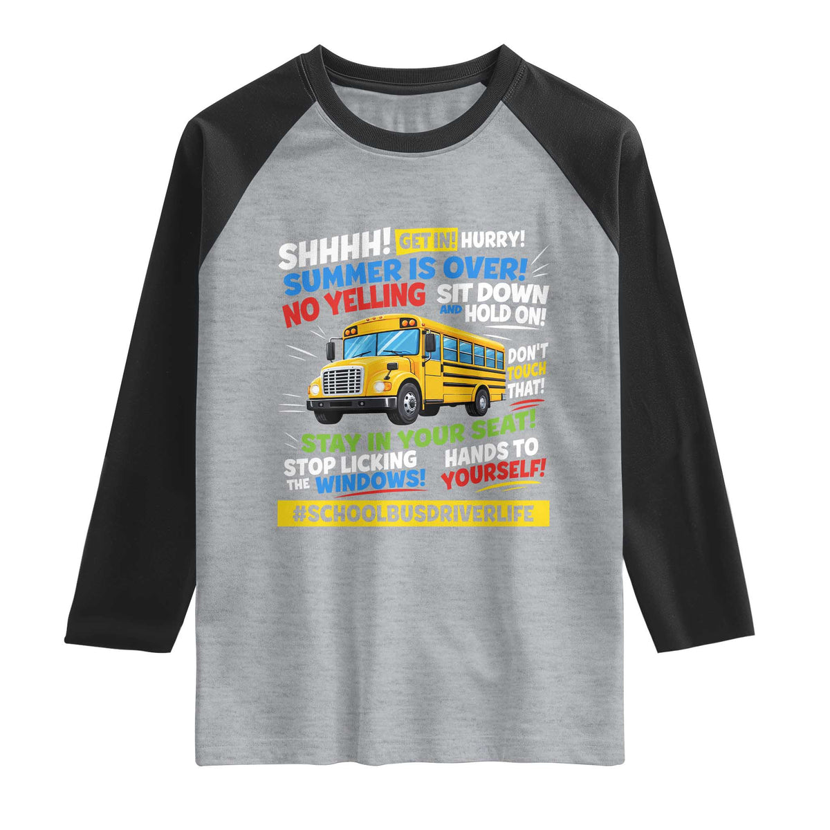 Funny School Bus Driver Life Raglan Shirt Back to School Teacher Kids TS14 Heather Gray Black Print Your Wear