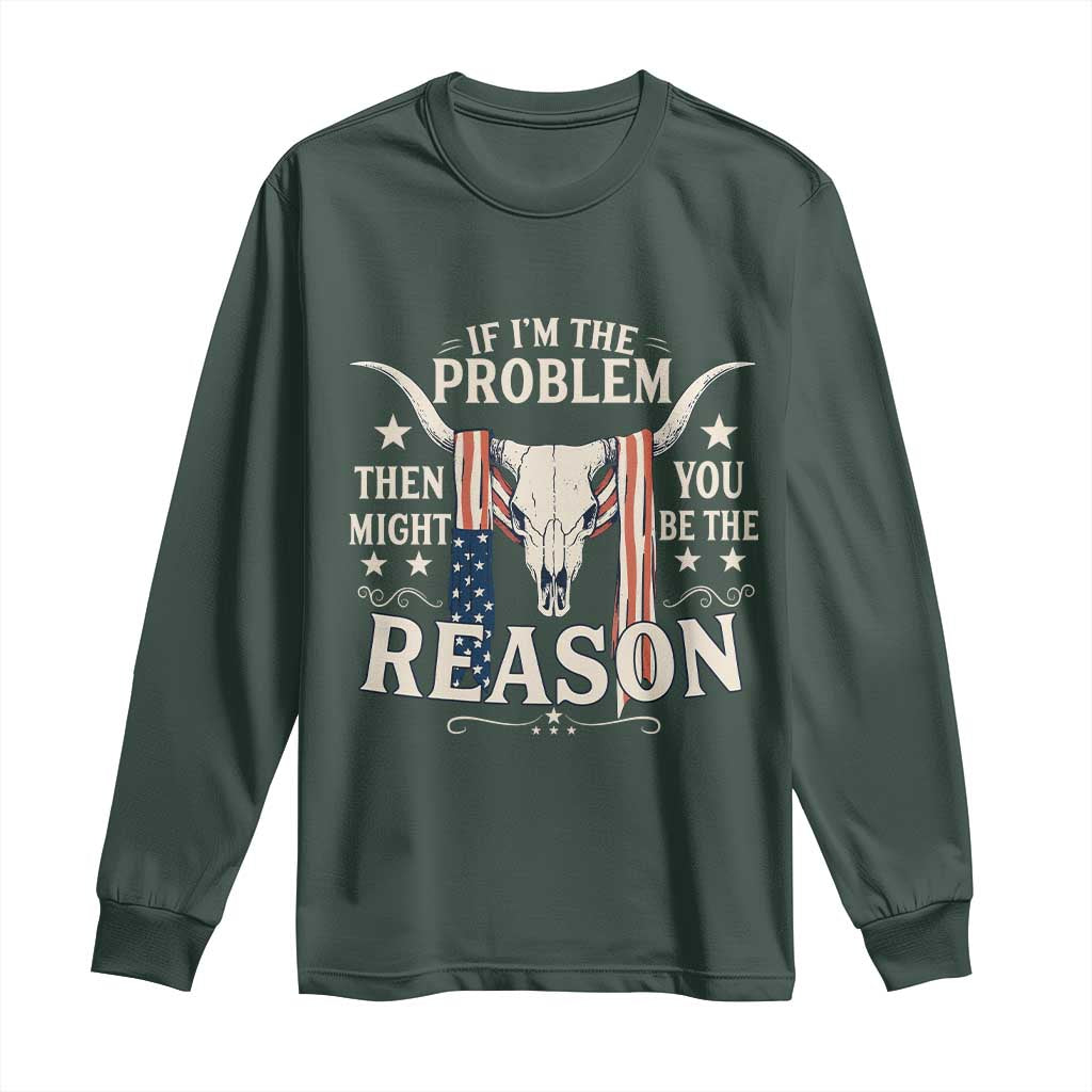 Cow Bull Skull American Flag Vintage Western Long Sleeve Shirt TS14 Dark Forest Green Print Your Wear