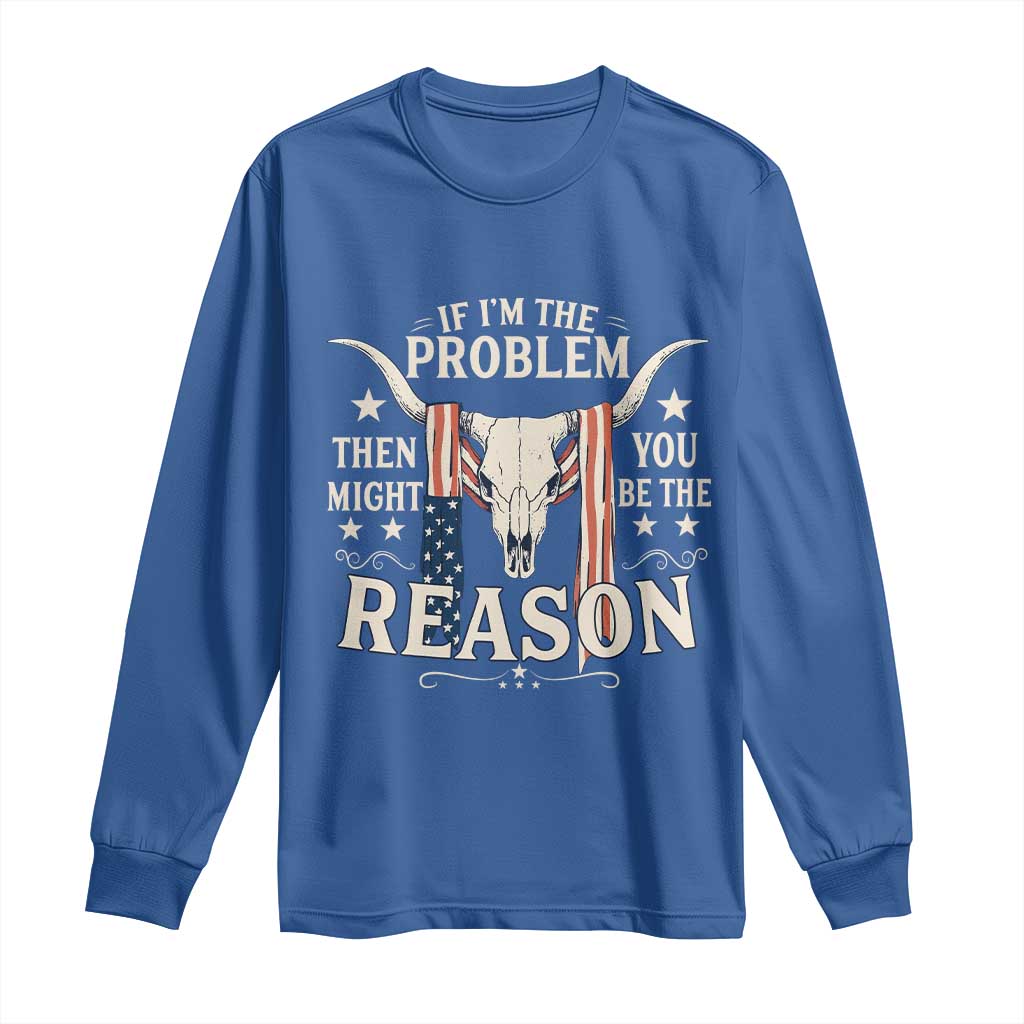 Cow Bull Skull American Flag Vintage Western Long Sleeve Shirt TS14 Royal Blue Print Your Wear