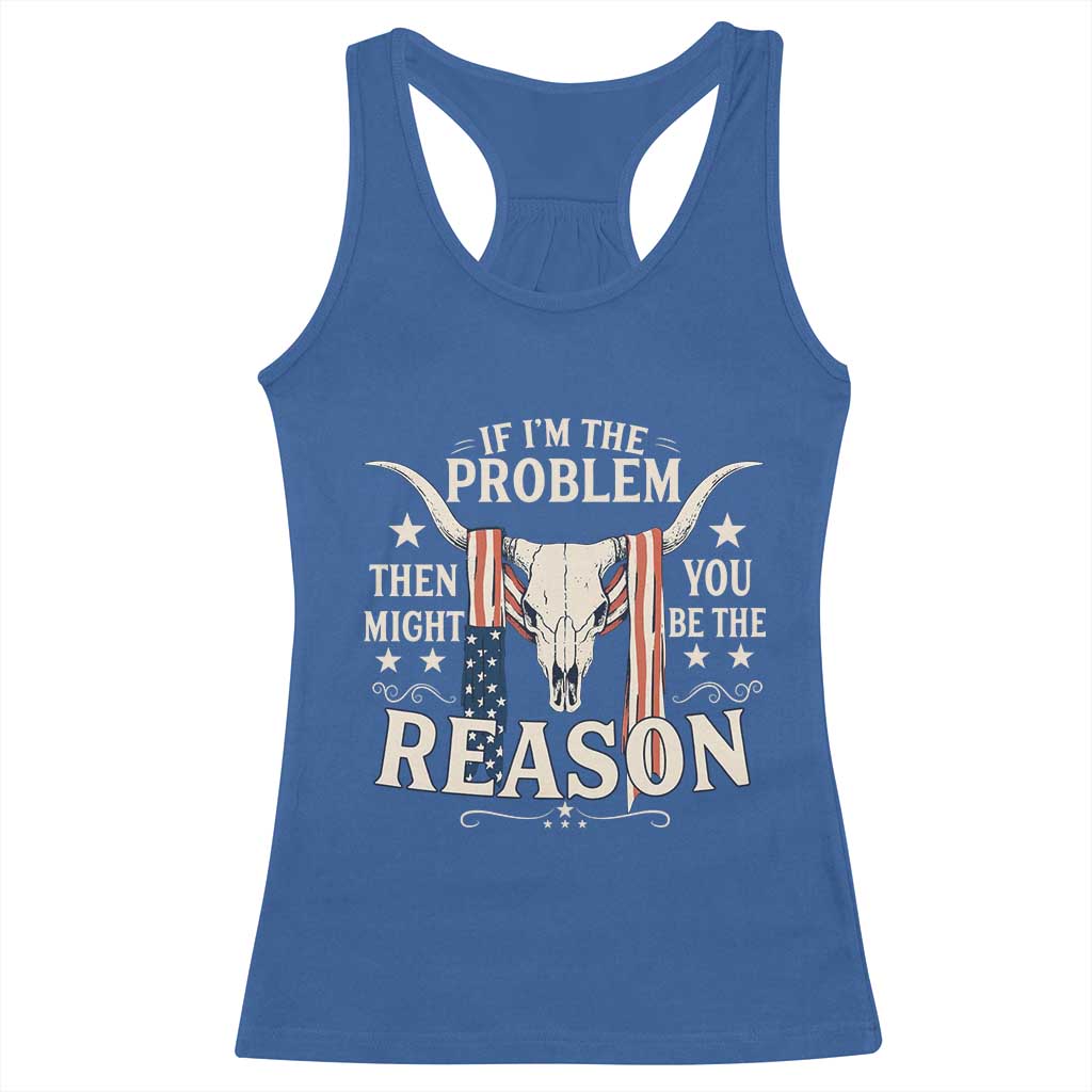 Cow Bull Skull American Flag Vintage Western Racerback Tank Top TS14 Royal Blue Print Your Wear