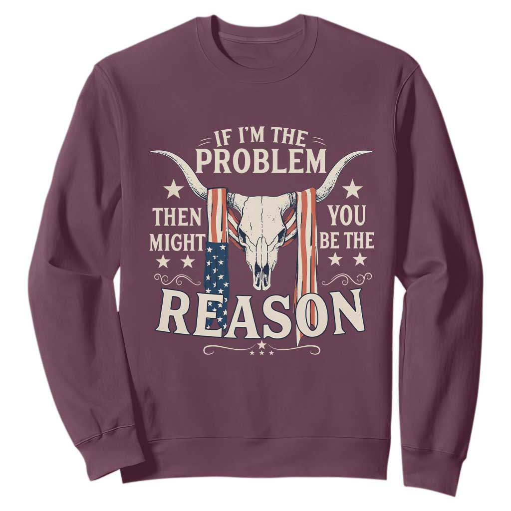 Cow Bull Skull American Flag Vintage Western Sweatshirt TS14 Maroon Print Your Wear