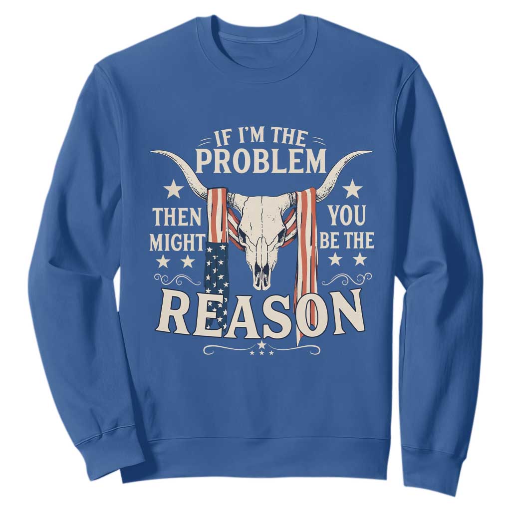 Cow Bull Skull American Flag Vintage Western Sweatshirt TS14 Royal Blue Print Your Wear