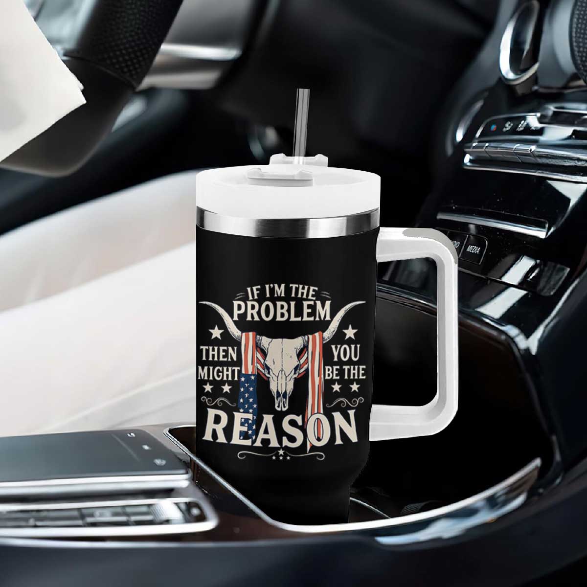 Cow Bull Skull American Flag Vintage Western Tumbler With Handle TS14 Print Your Wear