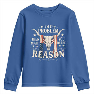 Cow Bull Skull American Flag Vintage Western Youth Sweatshirt TS14 Royal Blue Print Your Wear