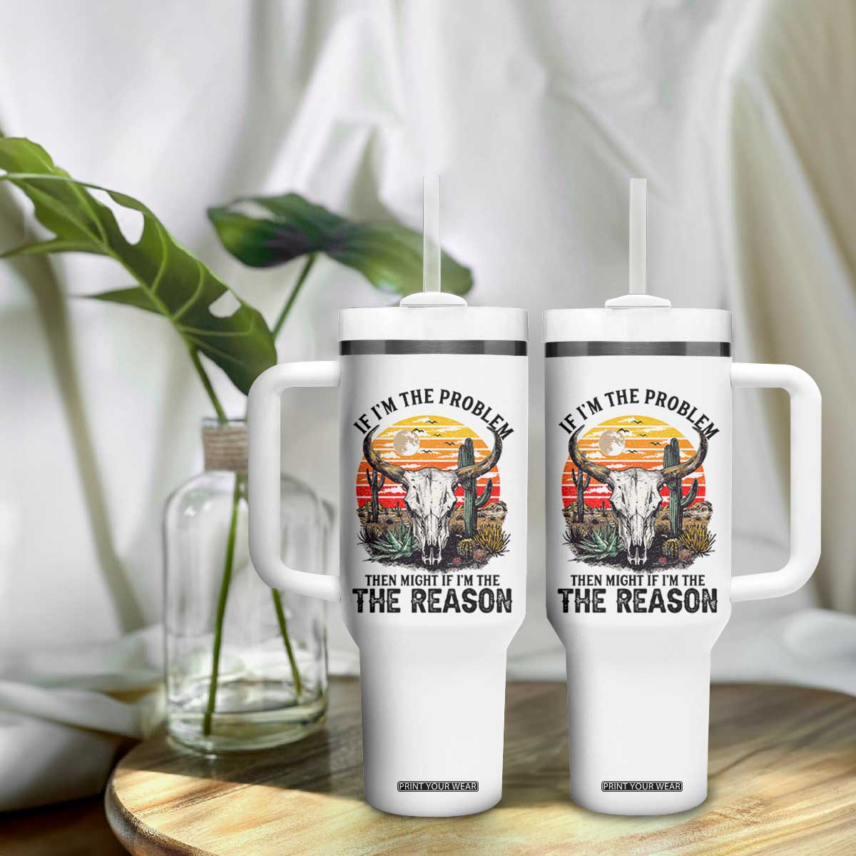 Cow Bull Skull Tumbler With Handle If Problem Vintage Then You Might Be Reason TS14 Print Your Wear