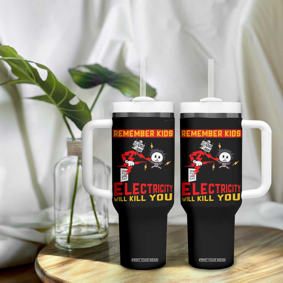 Funny Electrician Tumbler With Handle Remember Kids Electricity Will Kill You TS14 Print Your Wear