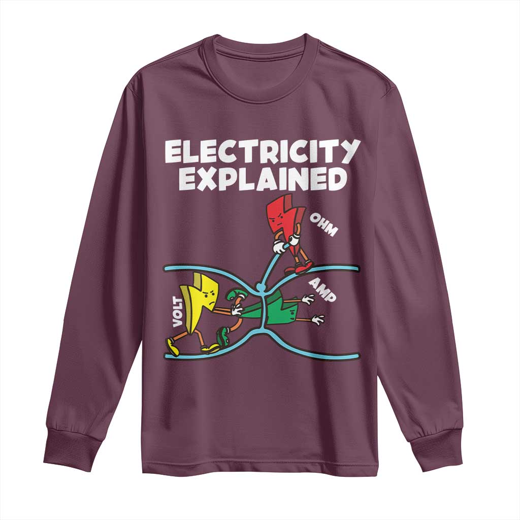 Funny Electricity Long Sleeve Shirt Ohm's Law Electricity Explained TS14 Maroon Print Your Wear