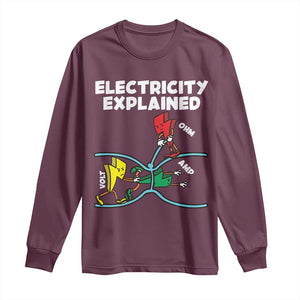 Funny Electricity Long Sleeve Shirt Ohm's Law Electricity Explained TS14 Maroon Print Your Wear
