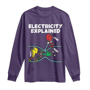 Funny Electricity Long Sleeve Shirt Ohm's Law Electricity Explained TS14 Purple Print Your Wear