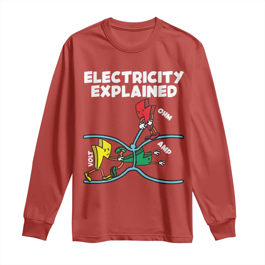 Funny Electricity Long Sleeve Shirt Ohm's Law Electricity Explained TS14 Red Print Your Wear