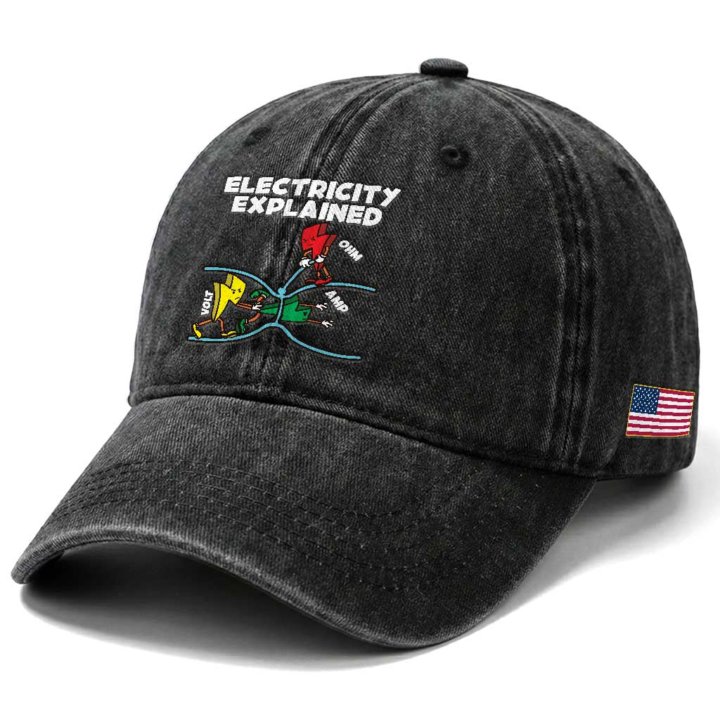 Funny Electricity Washed Cotton Baseball Cap Ohm's Law Electricity Explained TS14 Print Your Wear