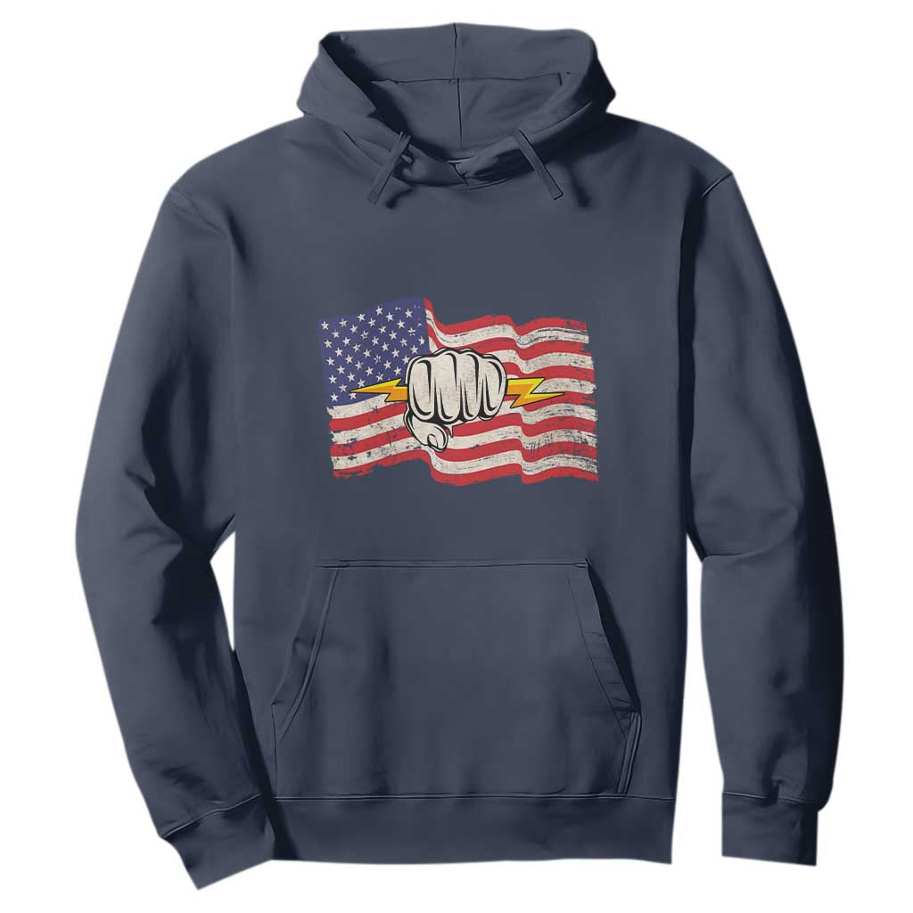 Electrician American Flag Hoodie Patriotic Electrical Worker TS14 Navy Print Your Wear