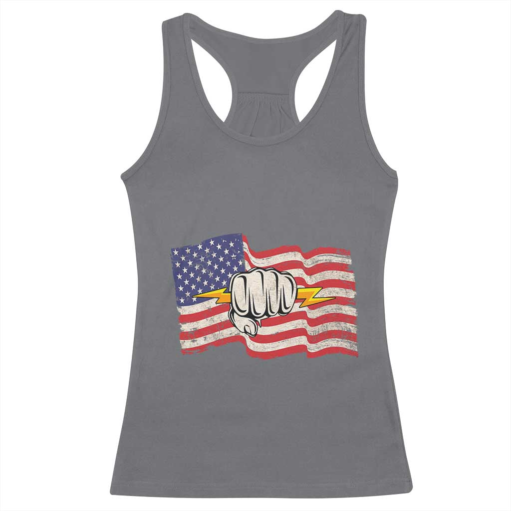 Electrician American Flag Racerback Tank Top Patriotic Electrical Worker TS14 Charcoal Print Your Wear