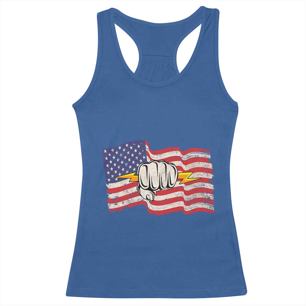 Electrician American Flag Racerback Tank Top Patriotic Electrical Worker TS14 Royal Blue Print Your Wear