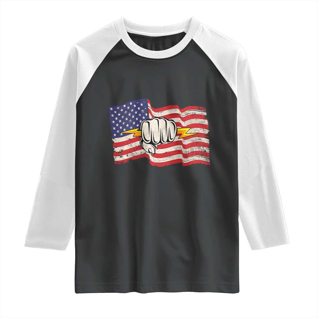 Electrician American Flag Raglan Shirt Patriotic Electrical Worker TS14 Black White Print Your Wear