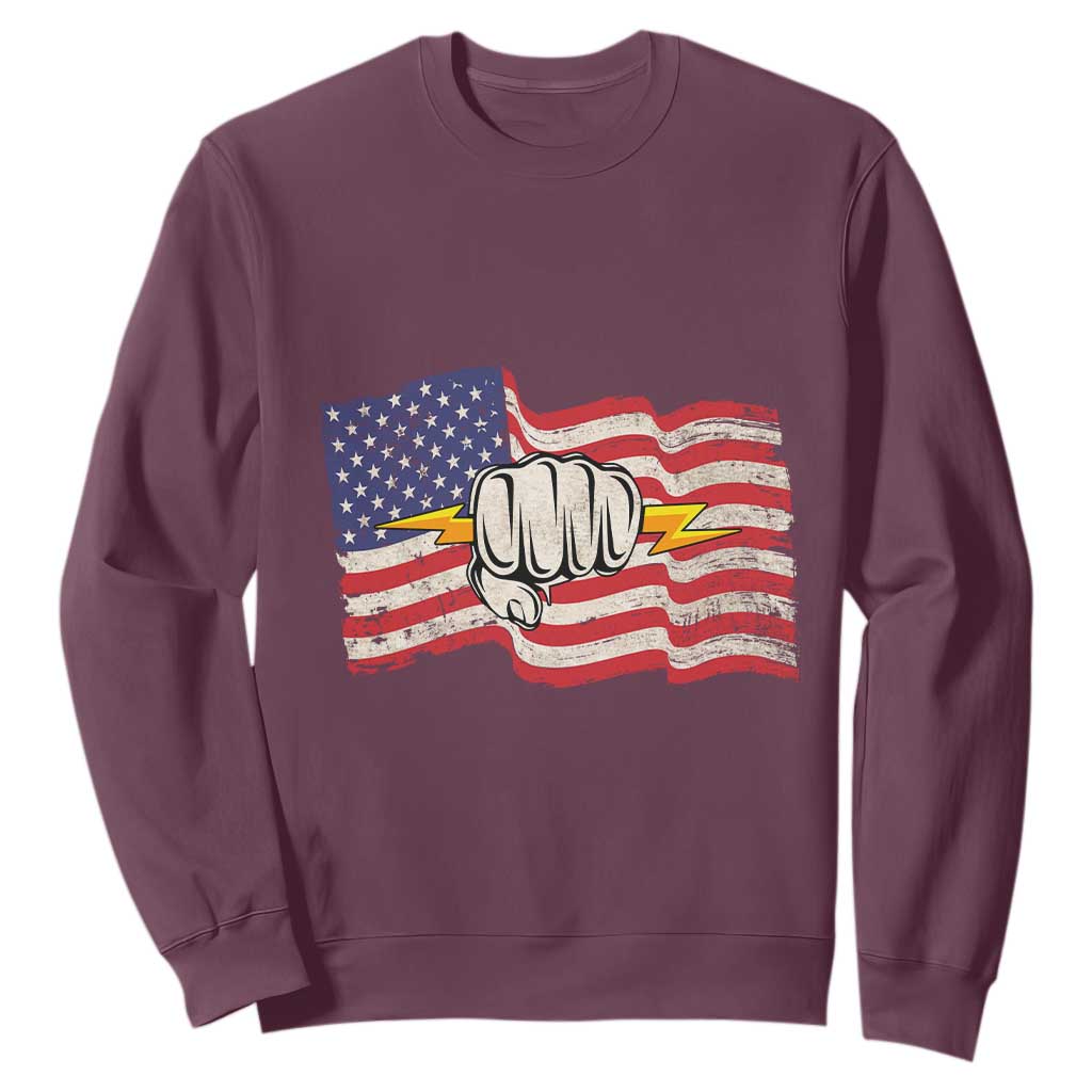 Electrician American Flag Sweatshirt Patriotic Electrical Worker TS14 Maroon Print Your Wear