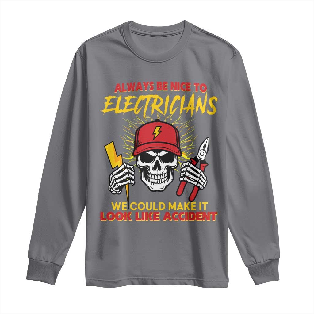 Funny Electrician Skull Long Sleeve Shirt Electrical Engineer Electricity Lineman TS14 Charcoal Print Your Wear