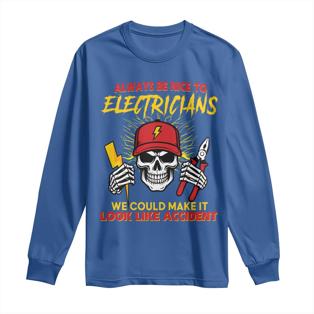 Funny Electrician Skull Long Sleeve Shirt Electrical Engineer Electricity Lineman TS14 Royal Blue Print Your Wear