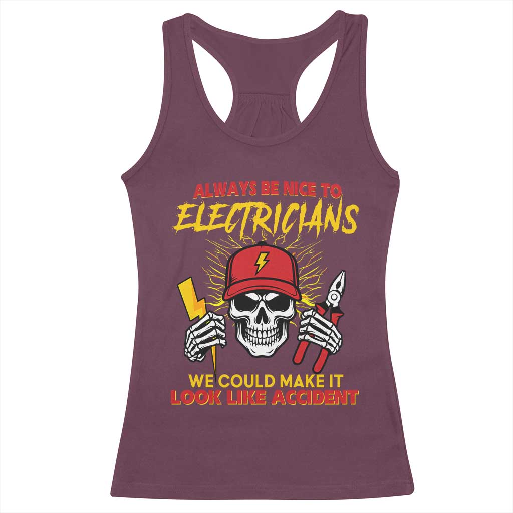 Funny Electrician Skull Racerback Tank Top Electrical Engineer Electricity Lineman TS14 Maroon Print Your Wear