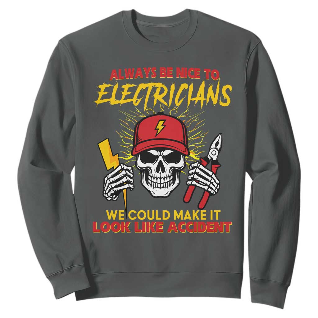 Funny Electrician Skull Sweatshirt Electrical Engineer Electricity Lineman TS14 Dark Heather Print Your Wear