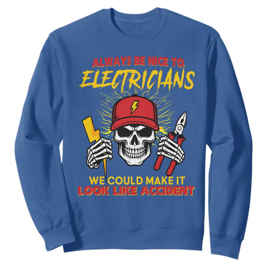 Funny Electrician Skull Sweatshirt Electrical Engineer Electricity Lineman TS14 Royal Blue Print Your Wear