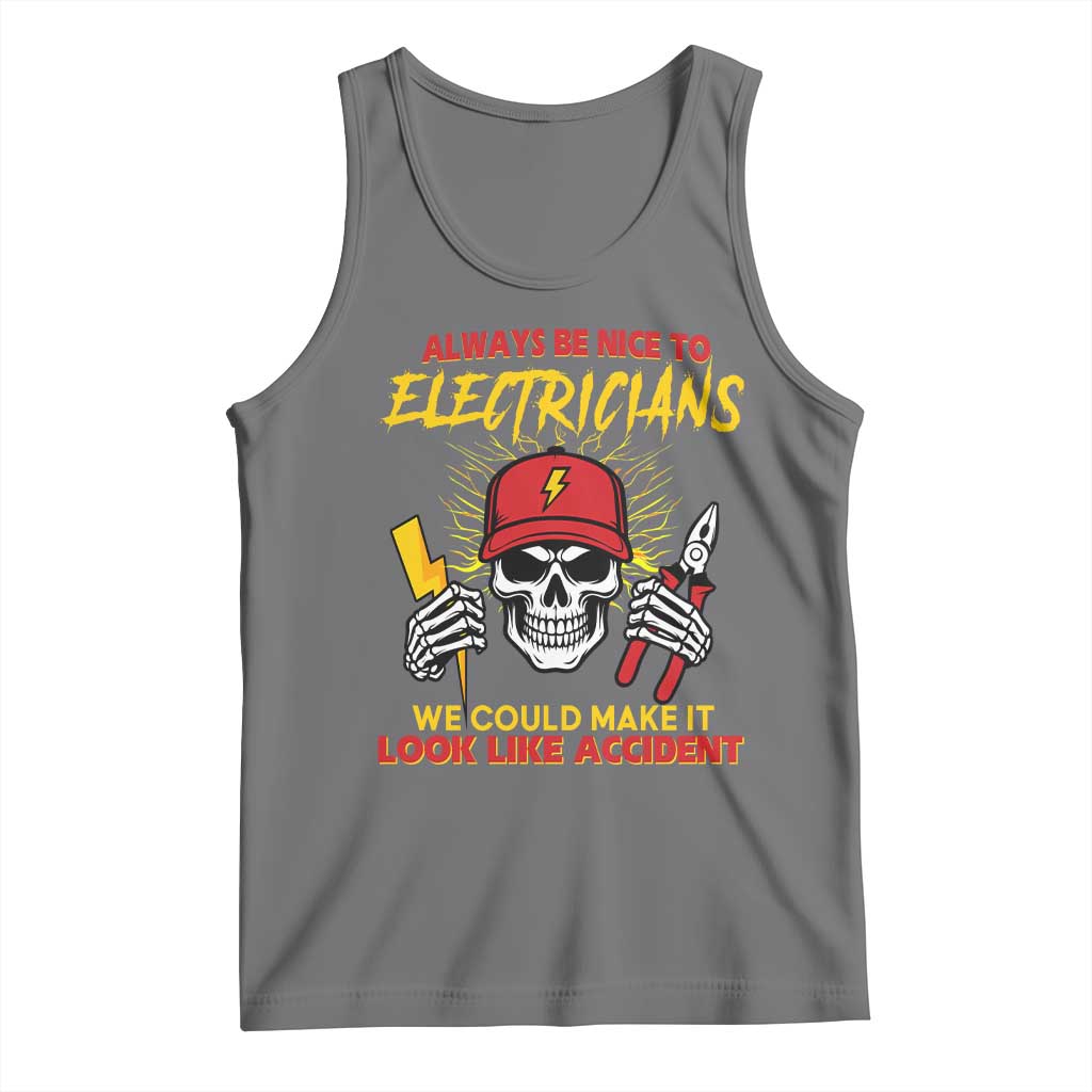 Funny Electrician Skull Tank Top Electrical Engineer Electricity Lineman TS14 Black Heather Print Your Wear