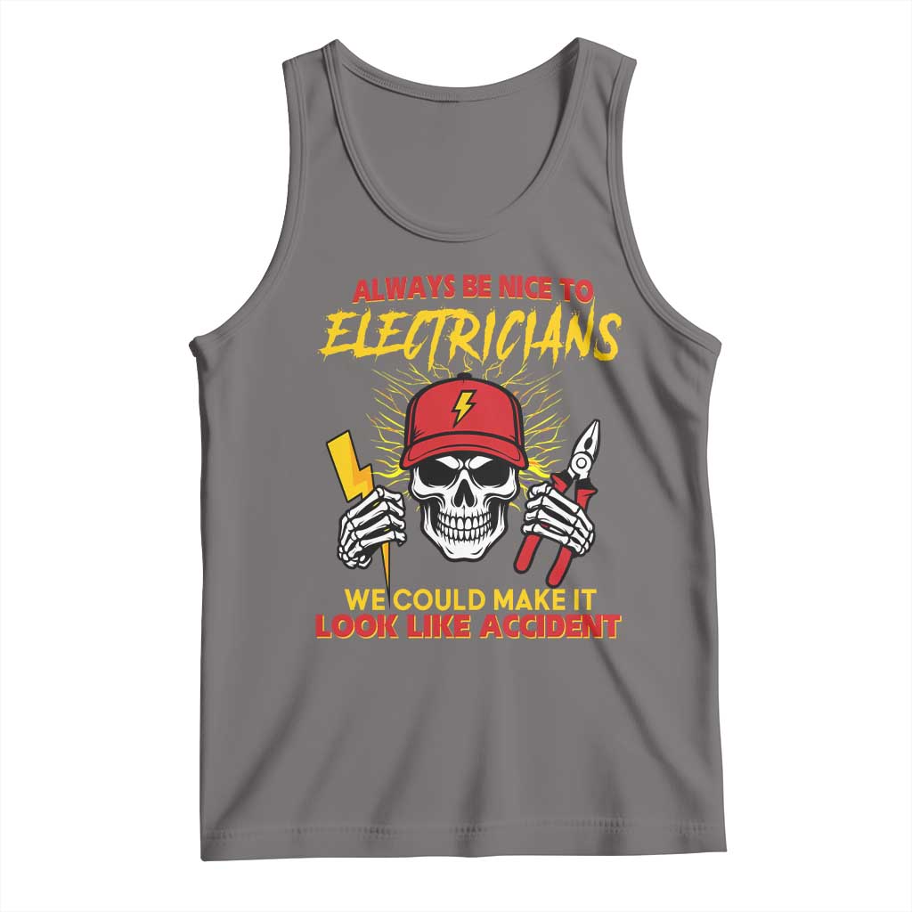Funny Electrician Skull Tank Top Electrical Engineer Electricity Lineman TS14 Deep Heather Print Your Wear