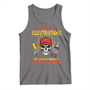 Funny Electrician Skull Tank Top Electrical Engineer Electricity Lineman TS14 Deep Heather Print Your Wear