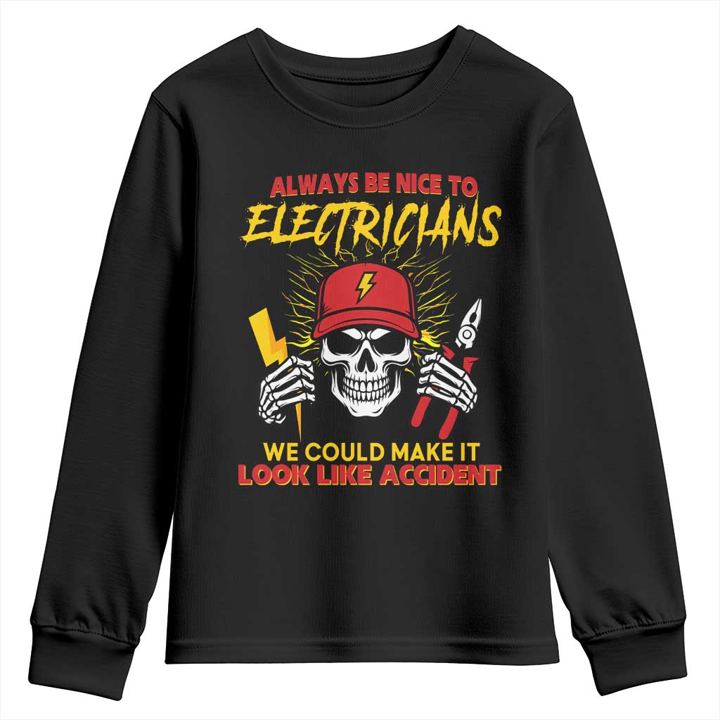 Funny Electrician Skull Youth Sweatshirt Electrical Engineer Electricity Lineman TS14 Black Print Your Wear