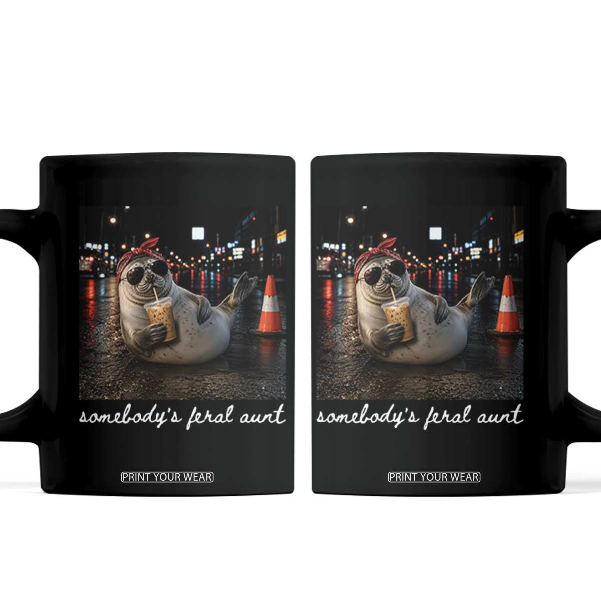 Somebody's Feral Aunt Coffee Mug Funny Neil The Seal Meme TS14 Black Print Your Wear