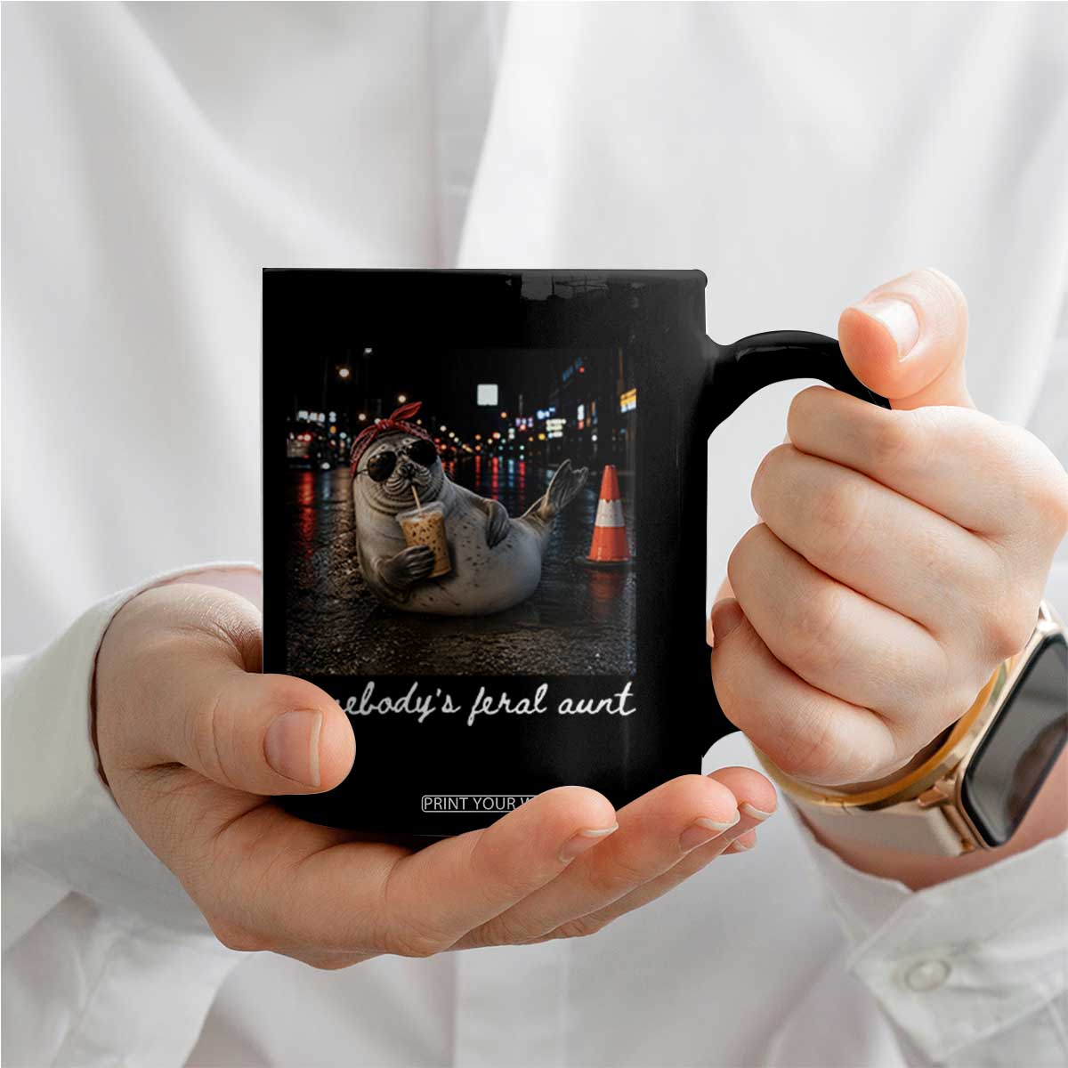 Somebody's Feral Aunt Coffee Mug Funny Neil The Seal Meme TS14 Print Your Wear