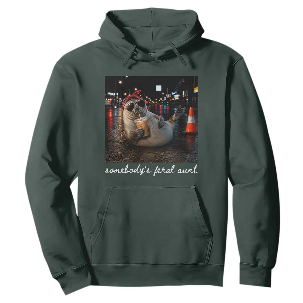 Somebody's Feral Aunt Hoodie Funny Neil The Seal Meme TS14 Dark Forest Green Print Your Wear