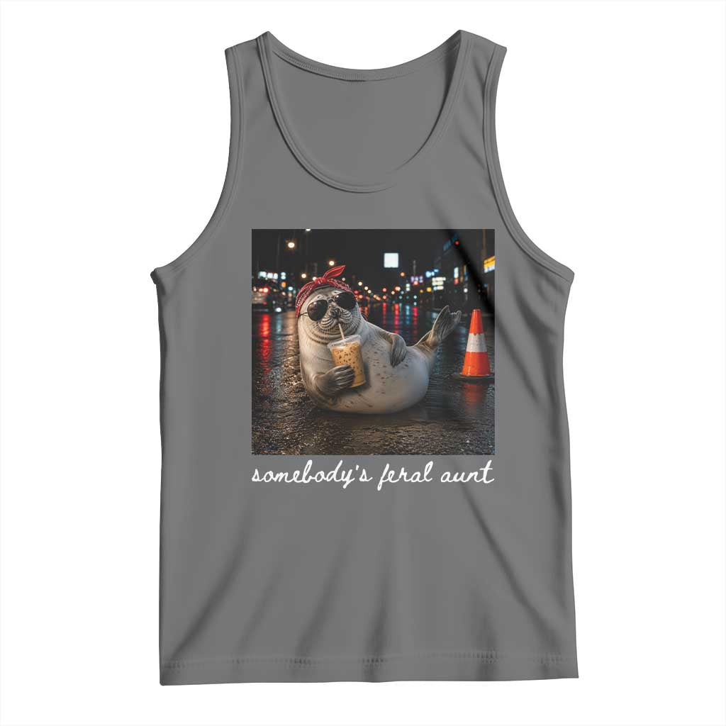 Somebody's Feral Aunt Tank Top Funny Neil The Seal Meme TS14 Black Heather Print Your Wear
