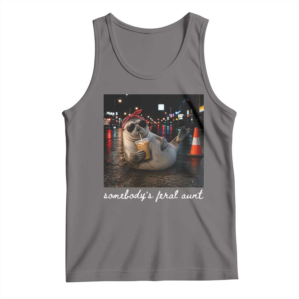 Somebody's Feral Aunt Tank Top Funny Neil The Seal Meme TS14 Deep Heather Print Your Wear