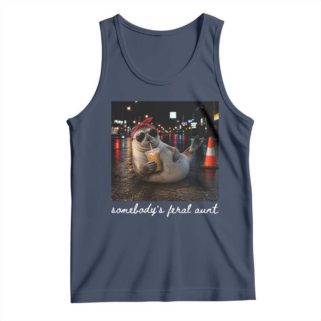 Somebody's Feral Aunt Tank Top Funny Neil The Seal Meme TS14 Navy Print Your Wear