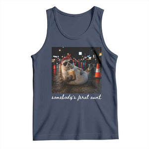 Somebody's Feral Aunt Tank Top Funny Neil The Seal Meme TS14 Navy Print Your Wear