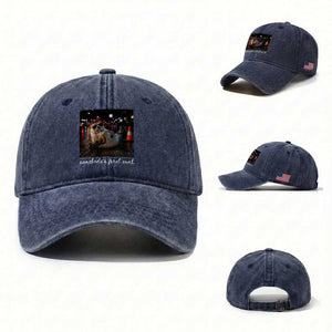 Somebody's Feral Aunt Washed Cotton Baseball Cap Funny Neil The Seal Meme TS14 Washed Cap Universal Fit Navy Print Your Wear