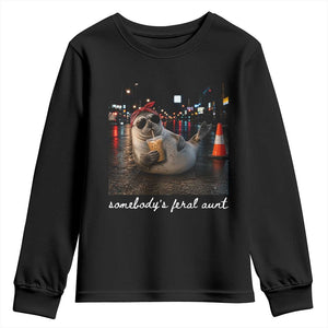 Somebody's Feral Aunt Youth Sweatshirt Funny Neil The Seal Meme TS14 Black Print Your Wear